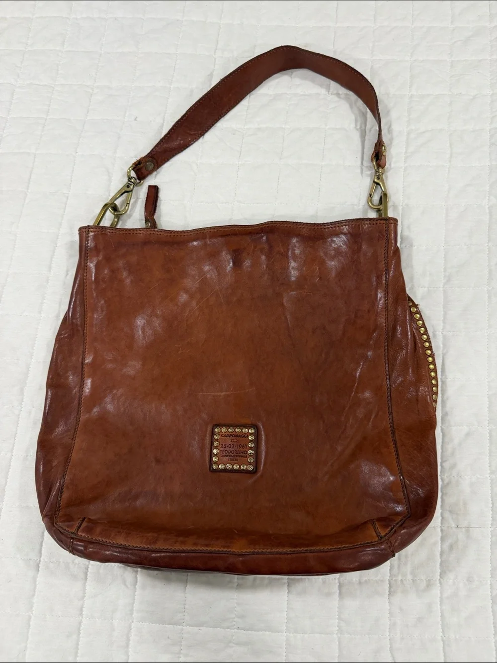 CAMPOMAGGI COGNAC Studded Leather Shoulder Bag - Women - Picture 1 of 9